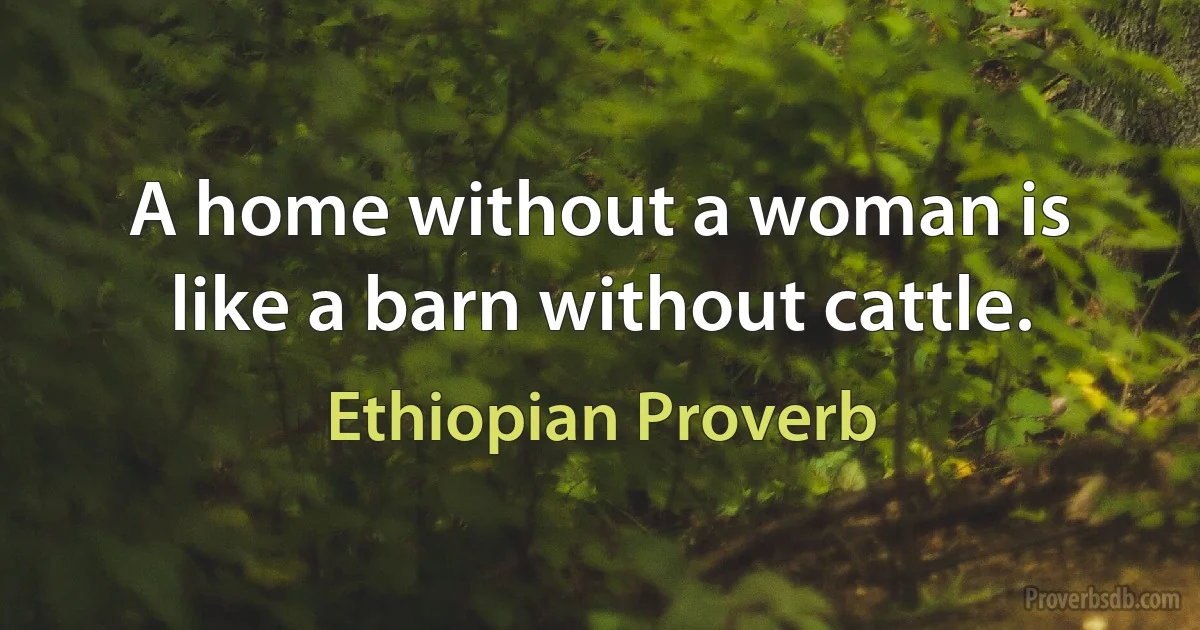 A home without a woman is like a barn without cattle. (Ethiopian Proverb)