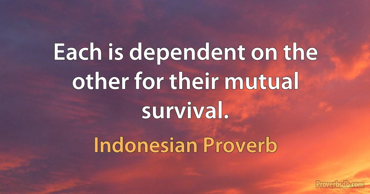 Each is dependent on the other for their mutual survival. (Indonesian Proverb)