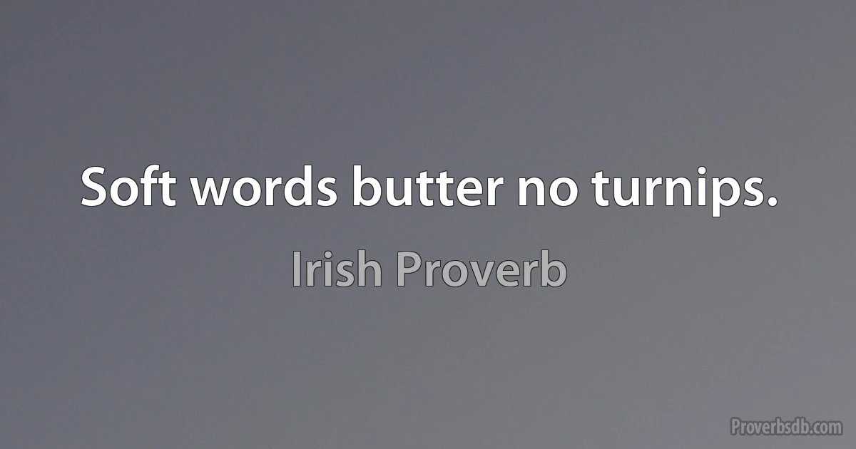 Soft words butter no turnips. (Irish Proverb)