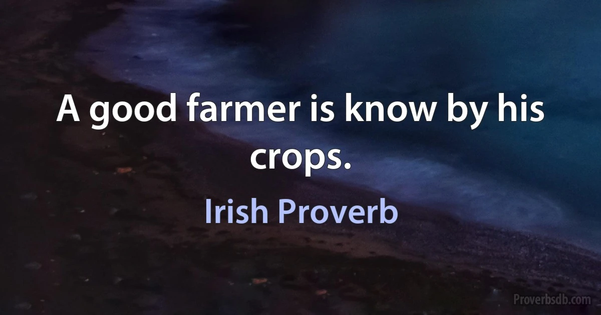 A good farmer is know by his crops. (Irish Proverb)