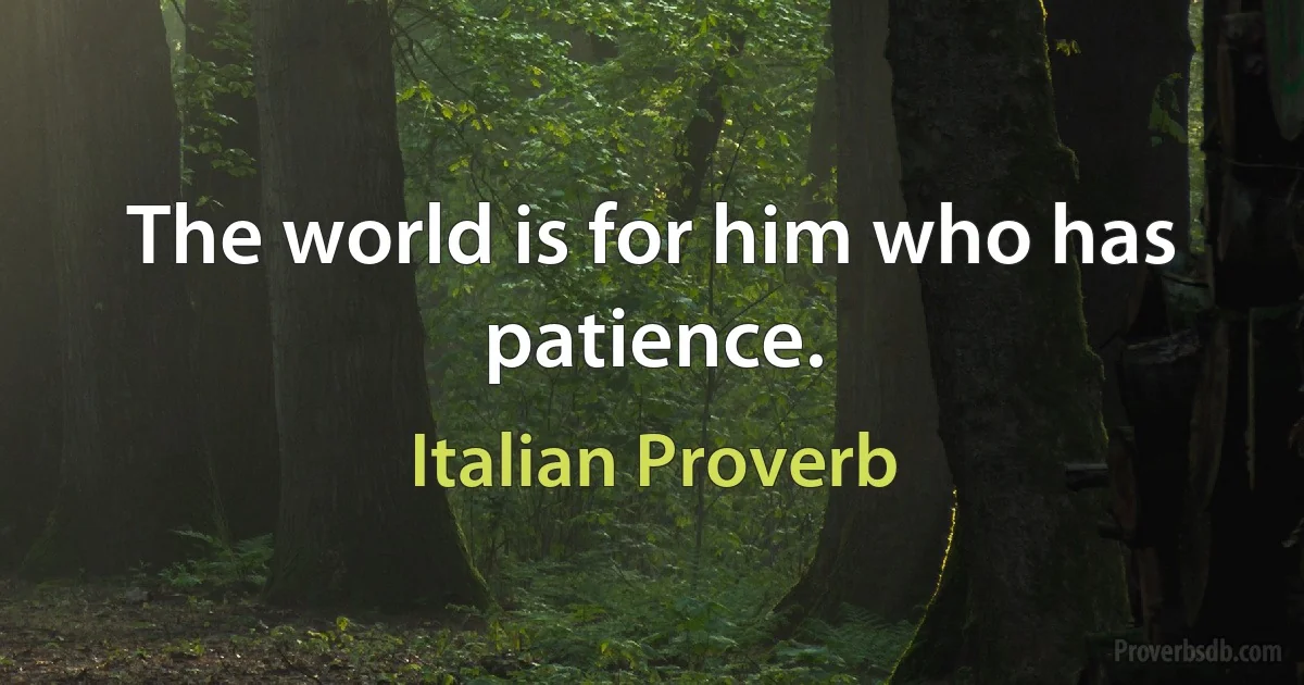 The world is for him who has patience. (Italian Proverb)