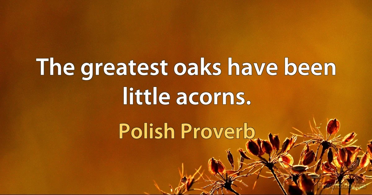 The greatest oaks have been little acorns. (Polish Proverb)