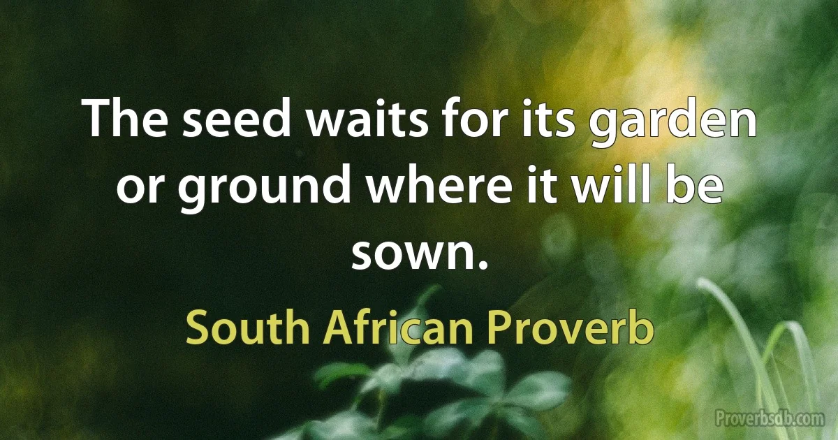 The seed waits for its garden or ground where it will be sown. (South African Proverb)