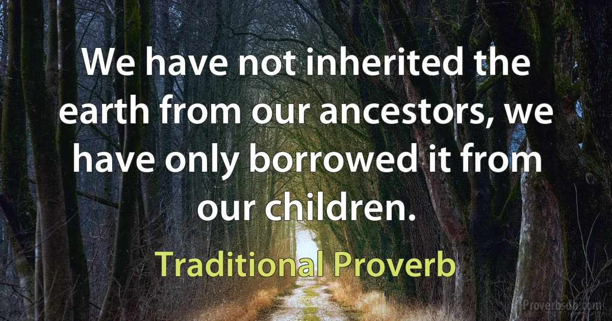 We have not inherited the earth from our ancestors, we have only borrowed it from our children. (Traditional Proverb)