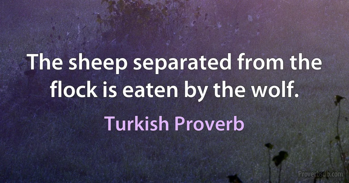 The sheep separated from the flock is eaten by the wolf. (Turkish Proverb)