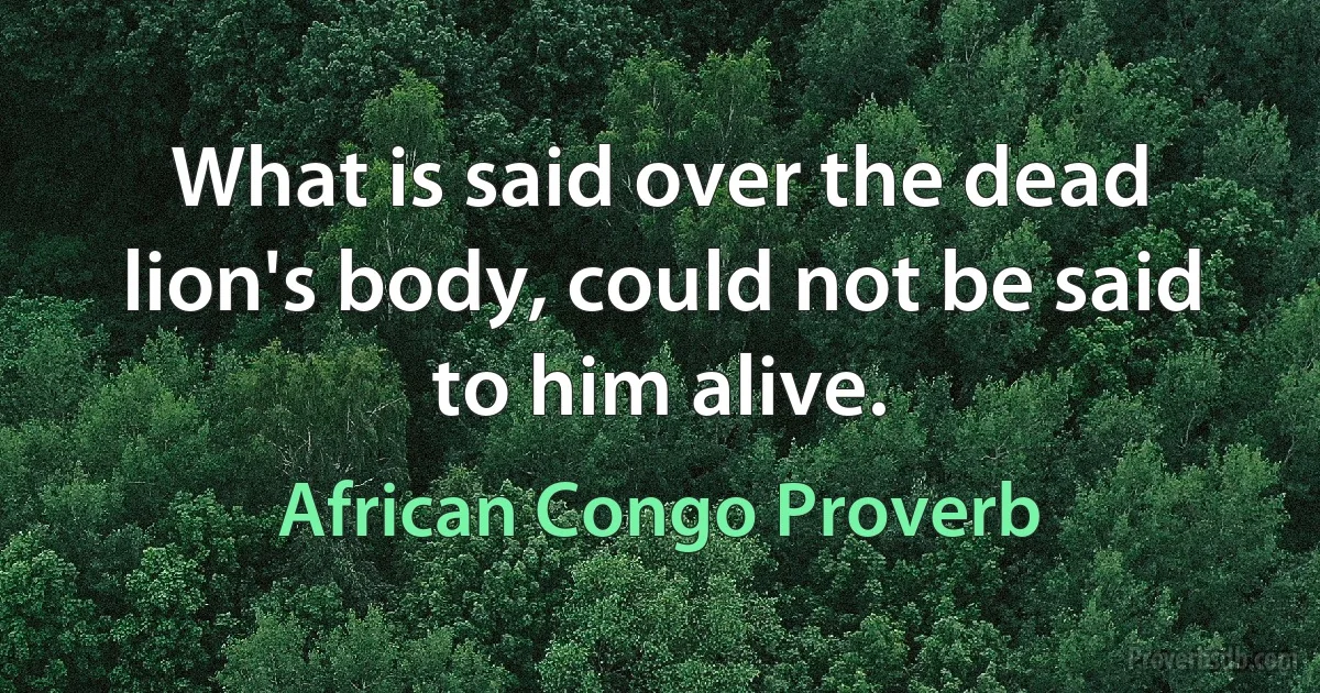 What is said over the dead lion's body, could not be said to him alive. (African Congo Proverb)