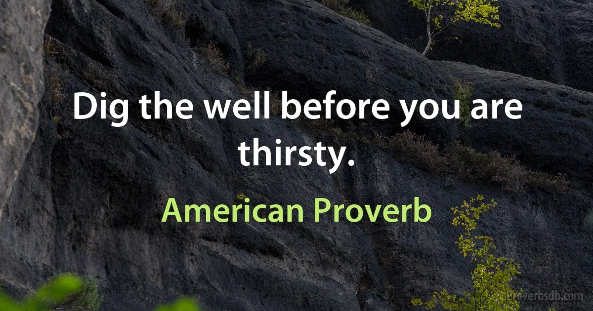 Dig the well before you are thirsty. (American Proverb)