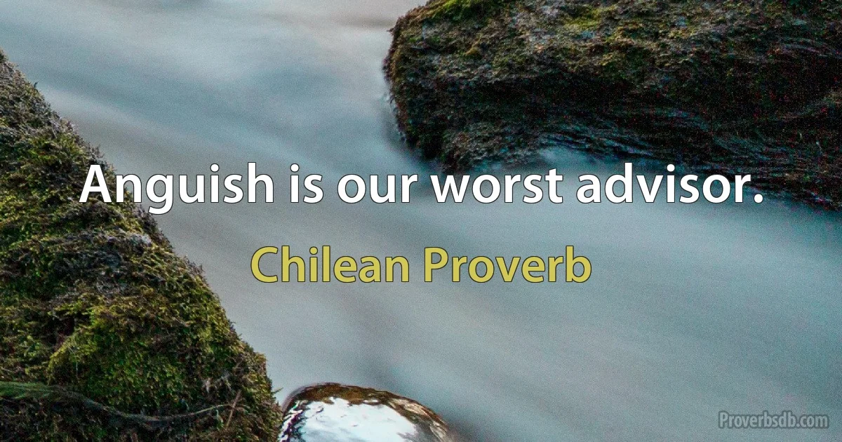 Anguish is our worst advisor. (Chilean Proverb)