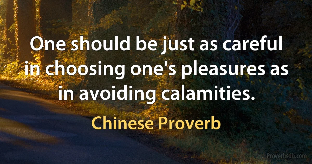 One should be just as careful in choosing one's pleasures as in avoiding calamities. (Chinese Proverb)