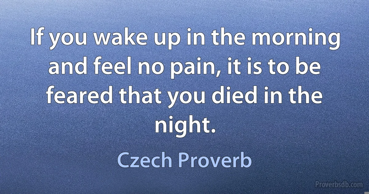 If you wake up in the morning and feel no pain, it is to be feared that you died in the night. (Czech Proverb)