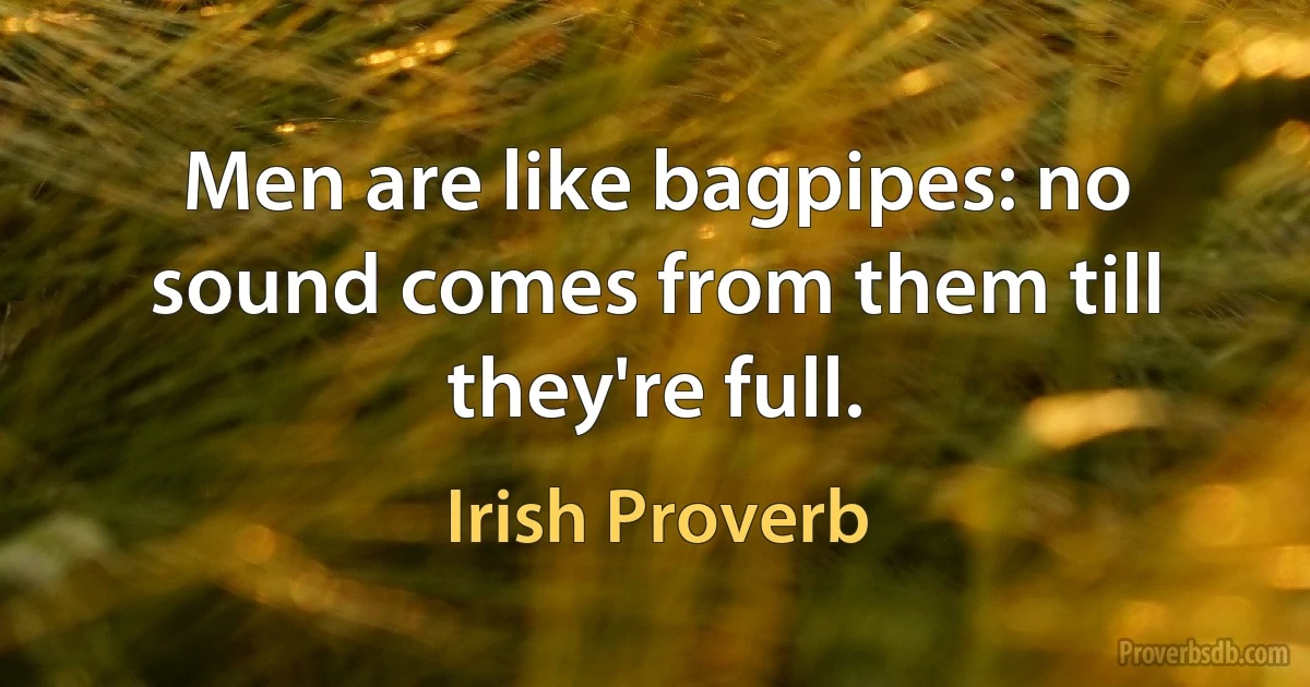 Men are like bagpipes: no sound comes from them till they're full. (Irish Proverb)