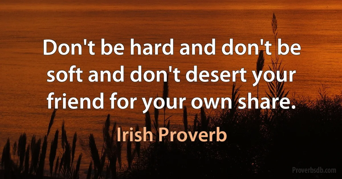 Don't be hard and don't be soft and don't desert your friend for your own share. (Irish Proverb)