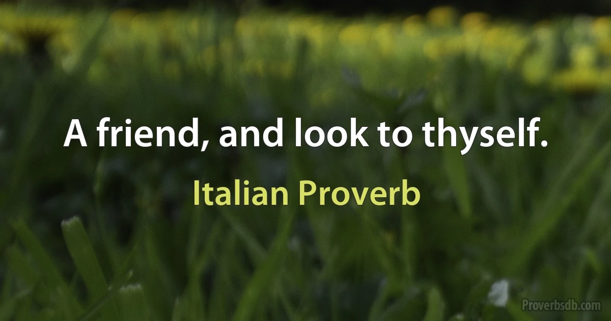 A friend, and look to thyself. (Italian Proverb)