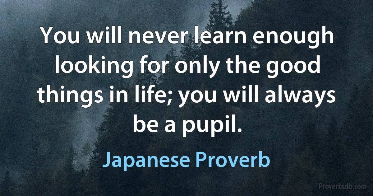 You will never learn enough looking for only the good things in life; you will always be a pupil. (Japanese Proverb)