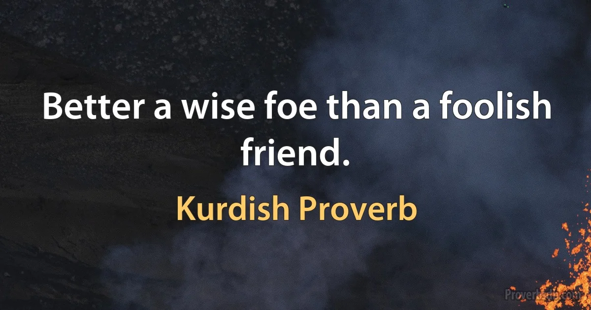 Better a wise foe than a foolish friend. (Kurdish Proverb)