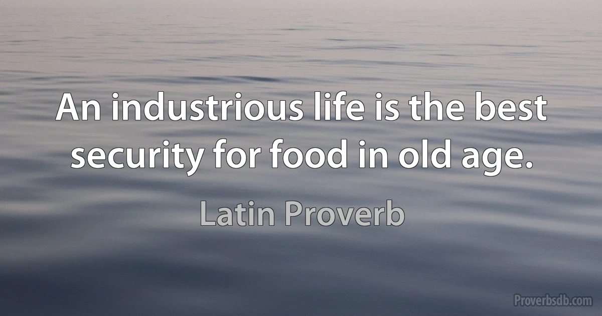 An industrious life is the best security for food in old age. (Latin Proverb)