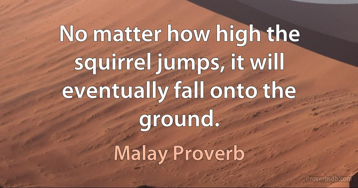 No matter how high the squirrel jumps, it will eventually fall onto the ground. (Malay Proverb)