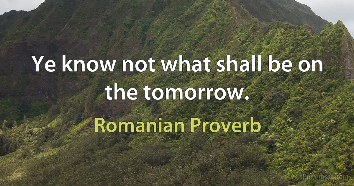 Ye know not what shall be on the tomorrow. (Romanian Proverb)