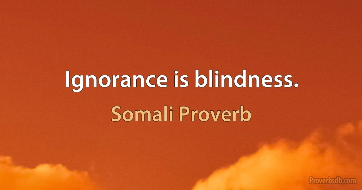 Ignorance is blindness. (Somali Proverb)