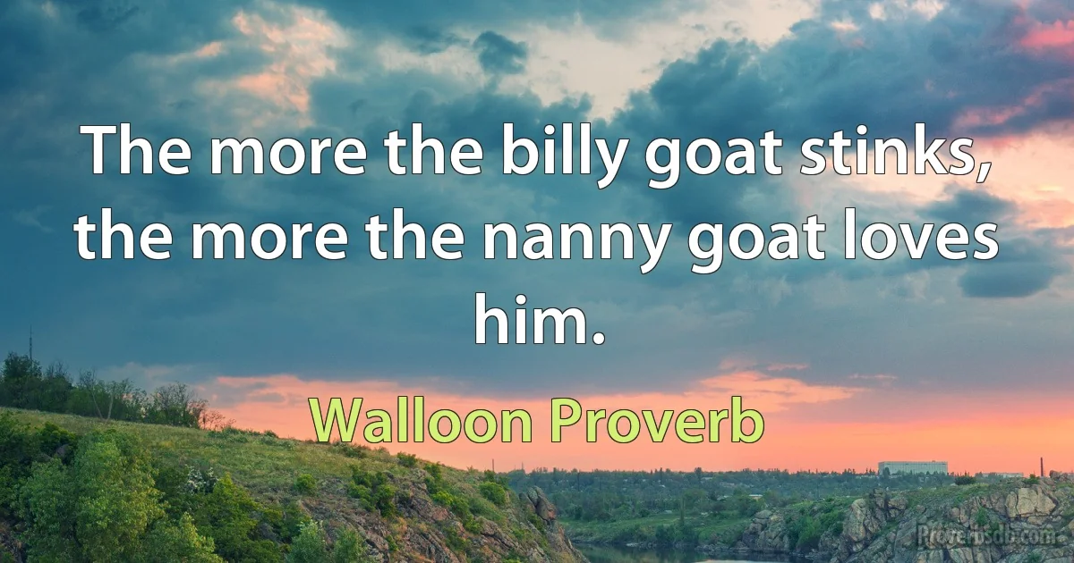 The more the billy goat stinks, the more the nanny goat loves him. (Walloon Proverb)