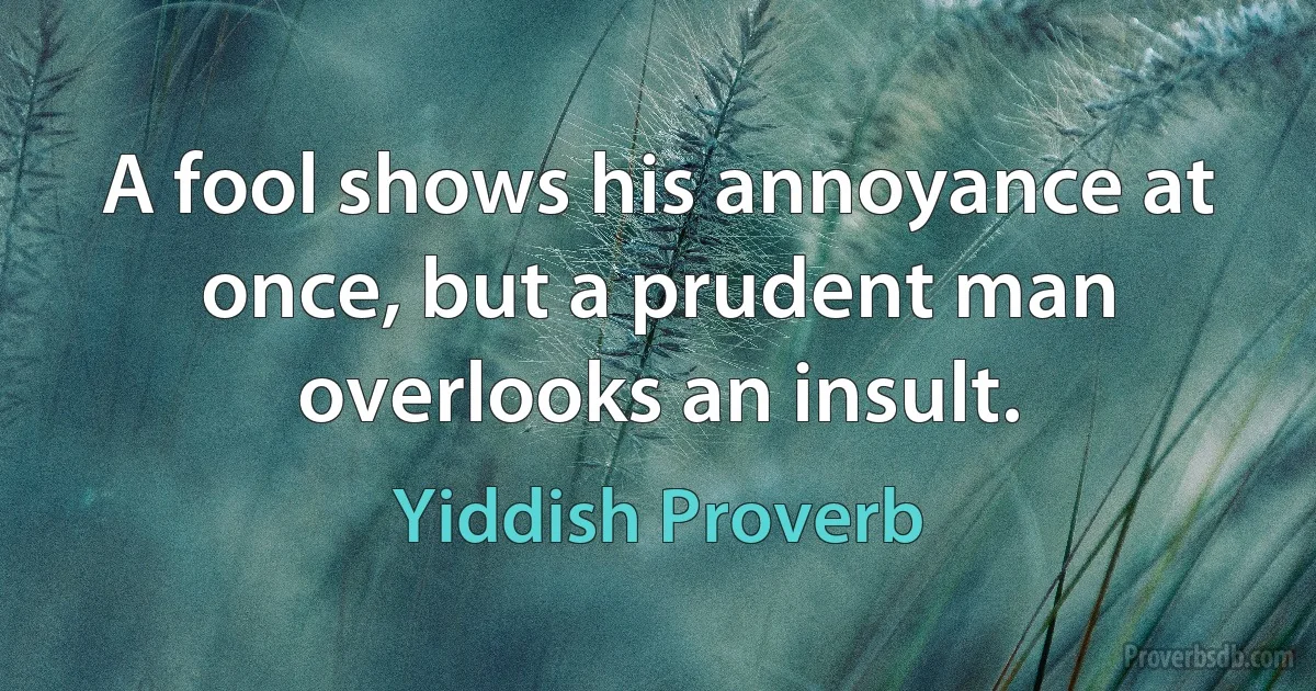 A fool shows his annoyance at once, but a prudent man overlooks an insult. (Yiddish Proverb)