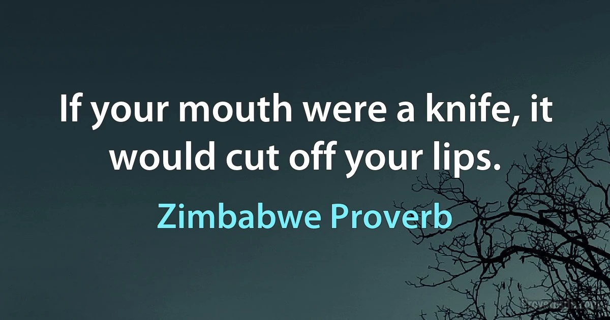 If your mouth were a knife, it would cut off your lips. (Zimbabwe Proverb)