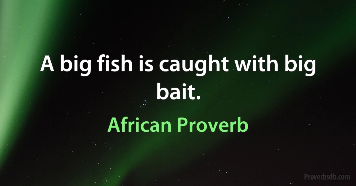 A big fish is caught with big bait. (African Proverb)