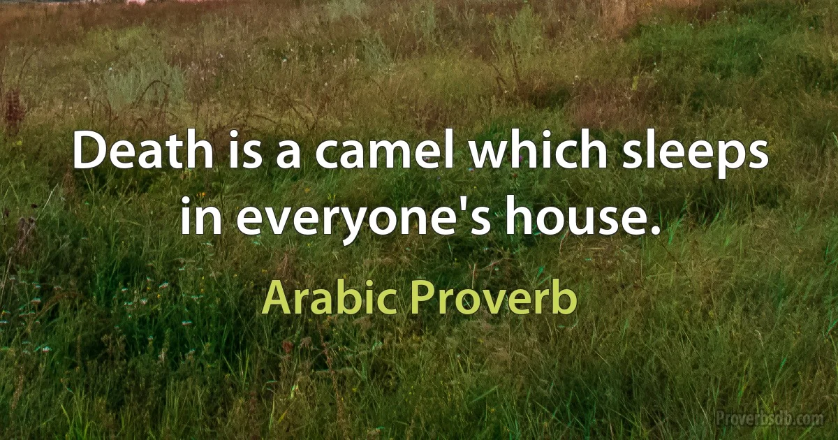 Death is a camel which sleeps in everyone's house. (Arabic Proverb)