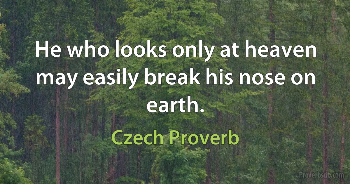 He who looks only at heaven may easily break his nose on earth. (Czech Proverb)