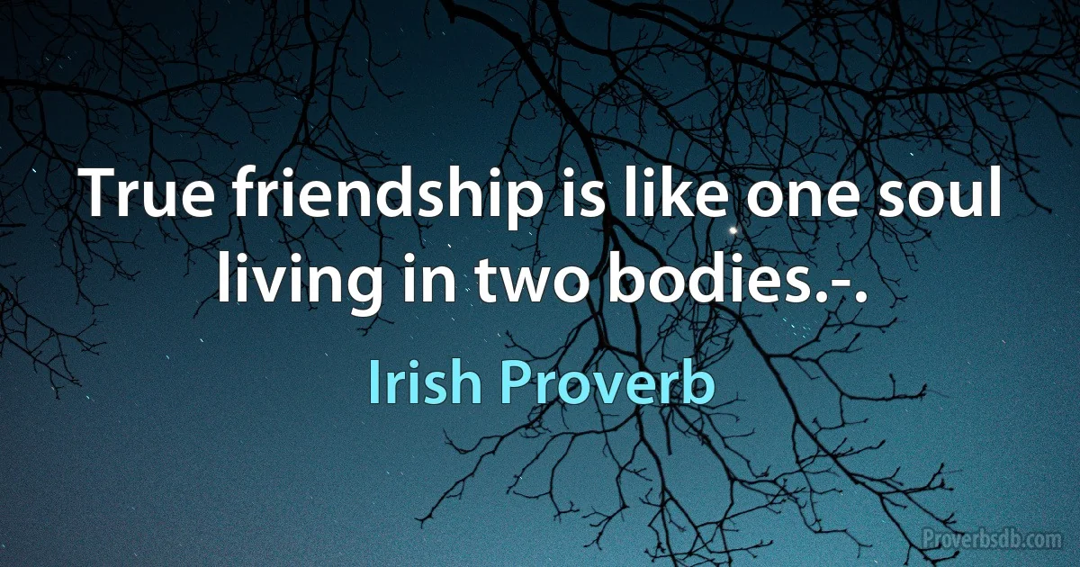 True friendship is like one soul living in two bodies.-. (Irish Proverb)