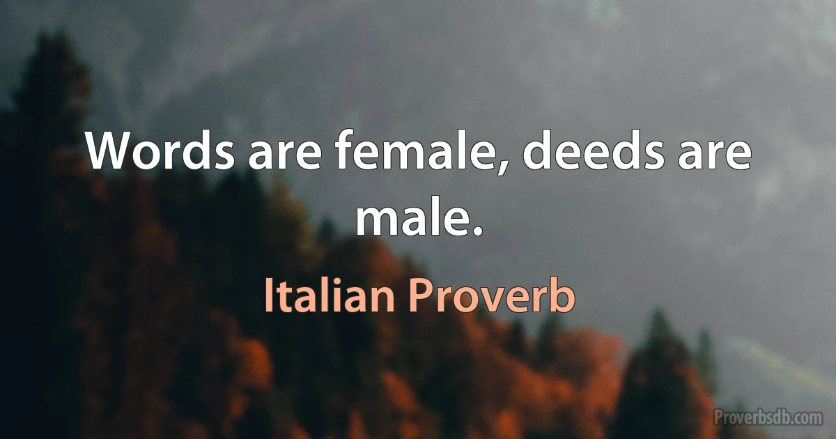 Words are female, deeds are male. (Italian Proverb)