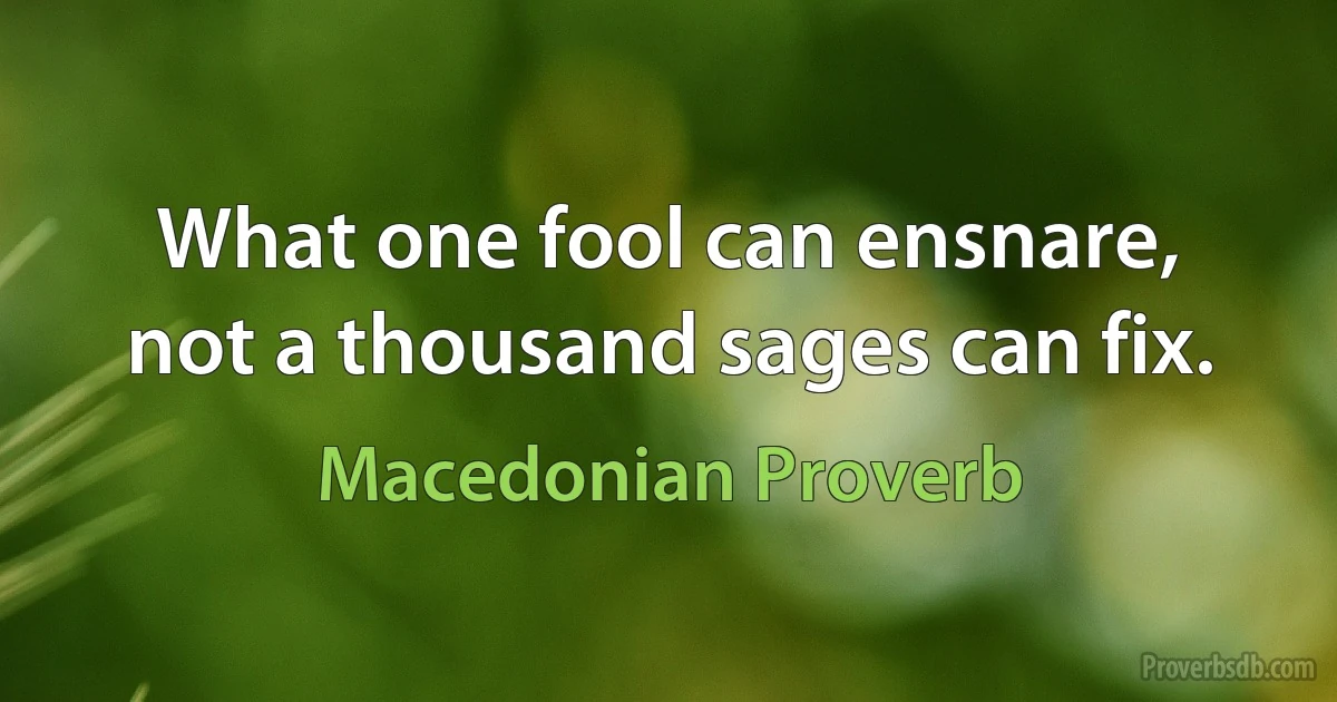 What one fool can ensnare, not a thousand sages can fix. (Macedonian Proverb)