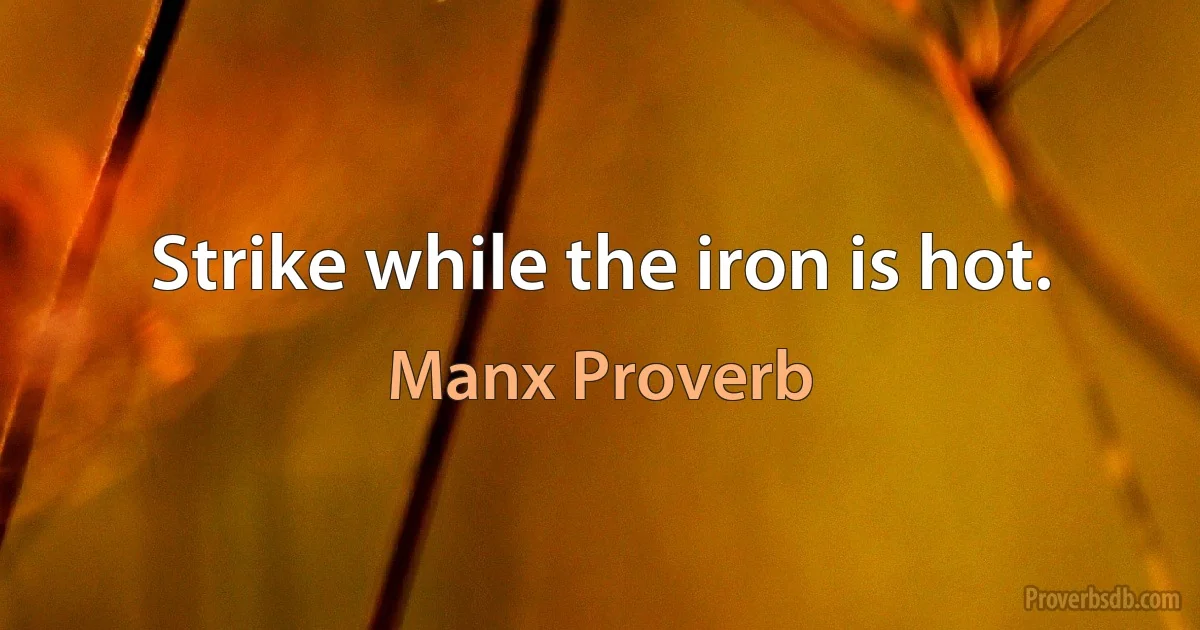 Strike while the iron is hot. (Manx Proverb)