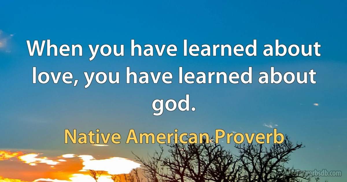 When you have learned about love, you have learned about god. (Native American Proverb)