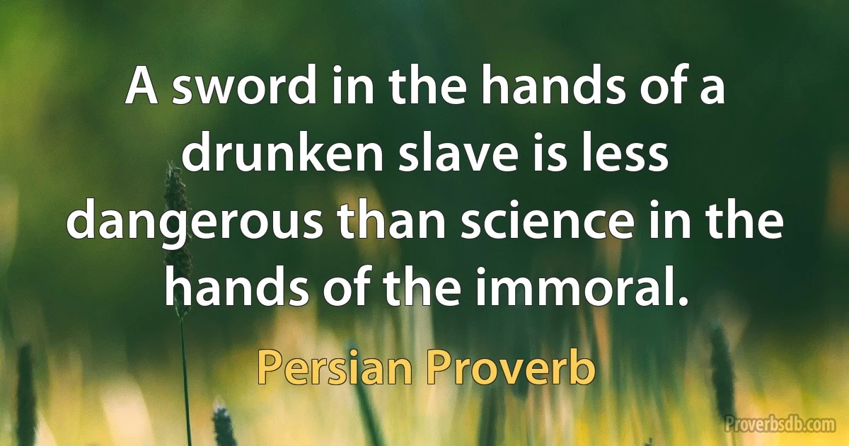 A sword in the hands of a drunken slave is less dangerous than science in the hands of the immoral. (Persian Proverb)