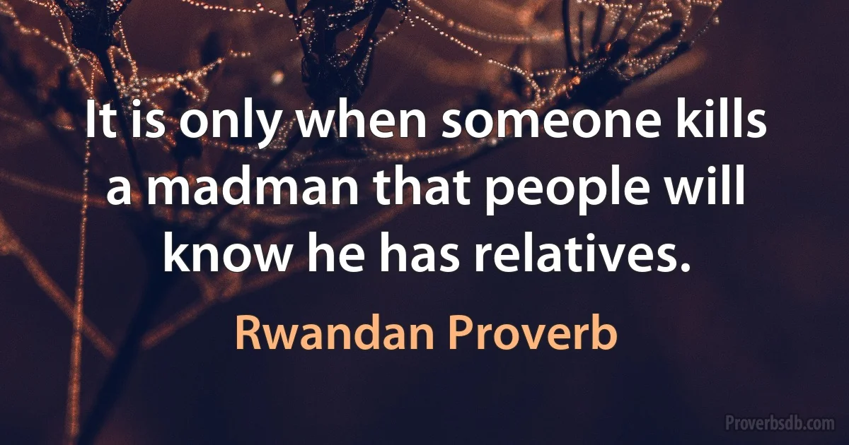 It is only when someone kills a madman that people will know he has relatives. (Rwandan Proverb)