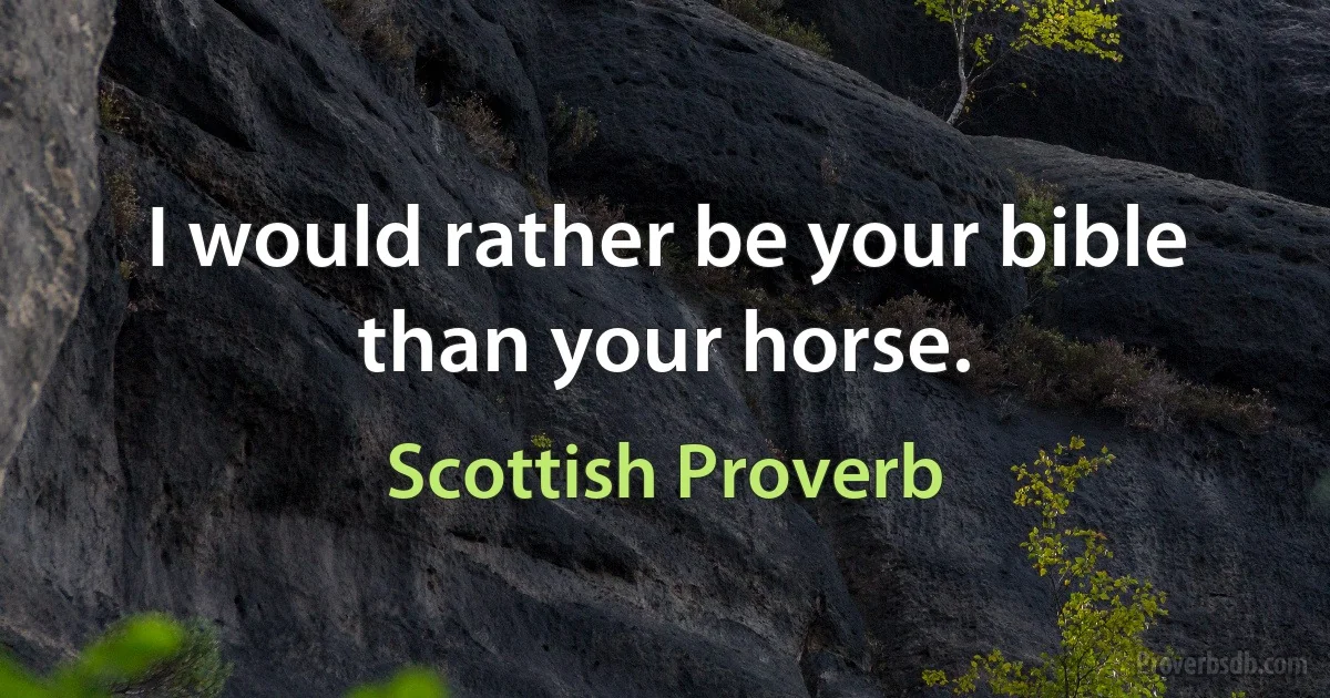 I would rather be your bible than your horse. (Scottish Proverb)