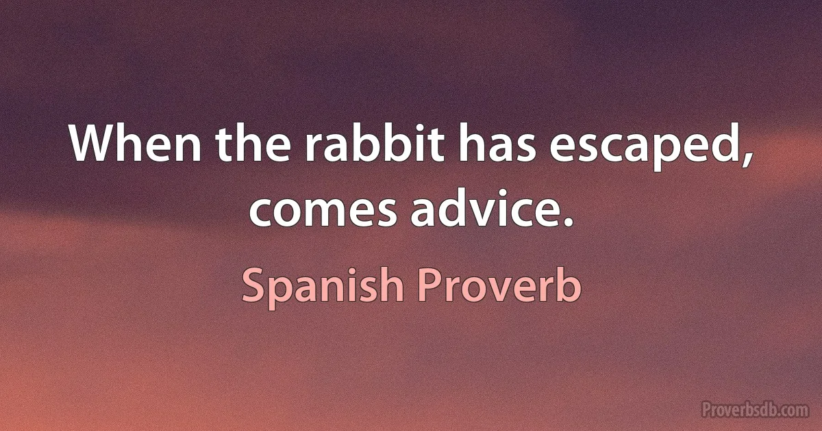 When the rabbit has escaped, comes advice. (Spanish Proverb)