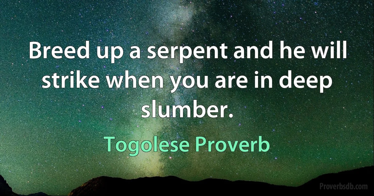 Breed up a serpent and he will strike when you are in deep slumber. (Togolese Proverb)