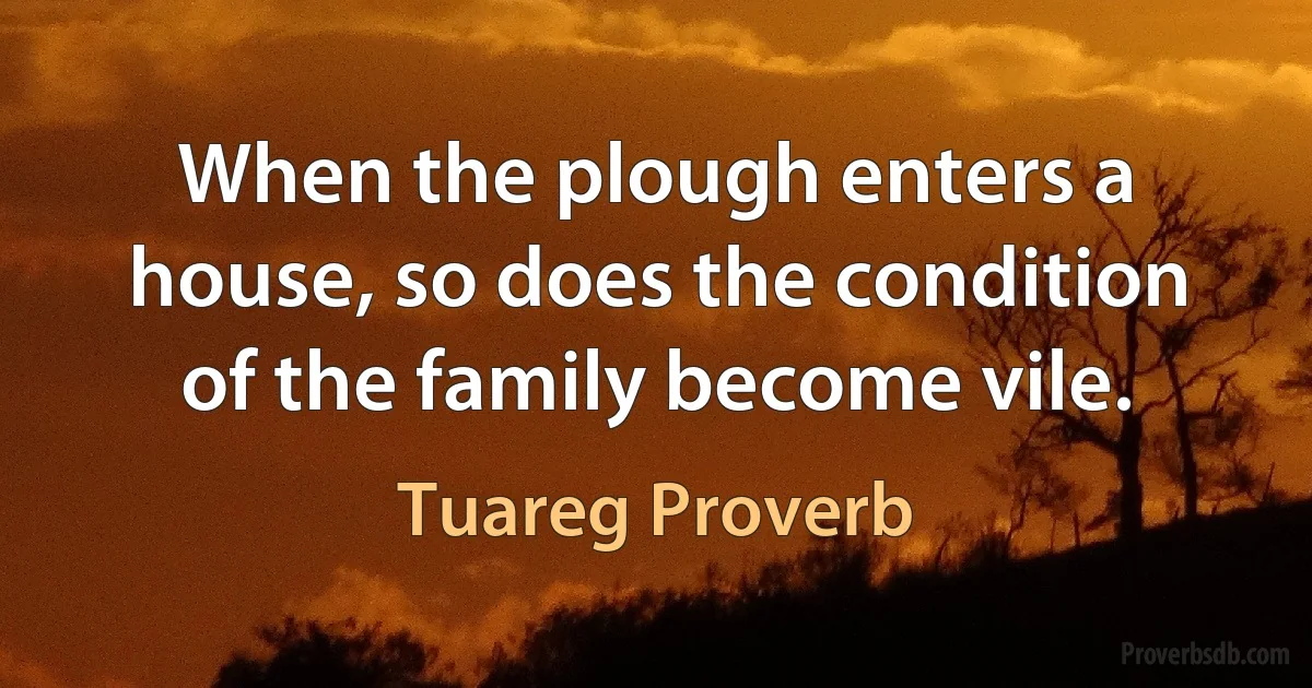 When the plough enters a house, so does the condition of the family become vile. (Tuareg Proverb)