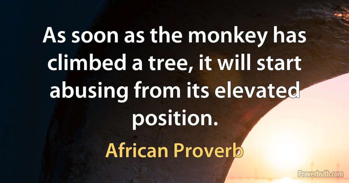 As soon as the monkey has climbed a tree, it will start abusing from its elevated position. (African Proverb)