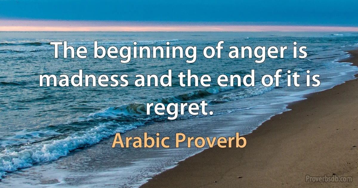 The beginning of anger is madness and the end of it is regret. (Arabic Proverb)