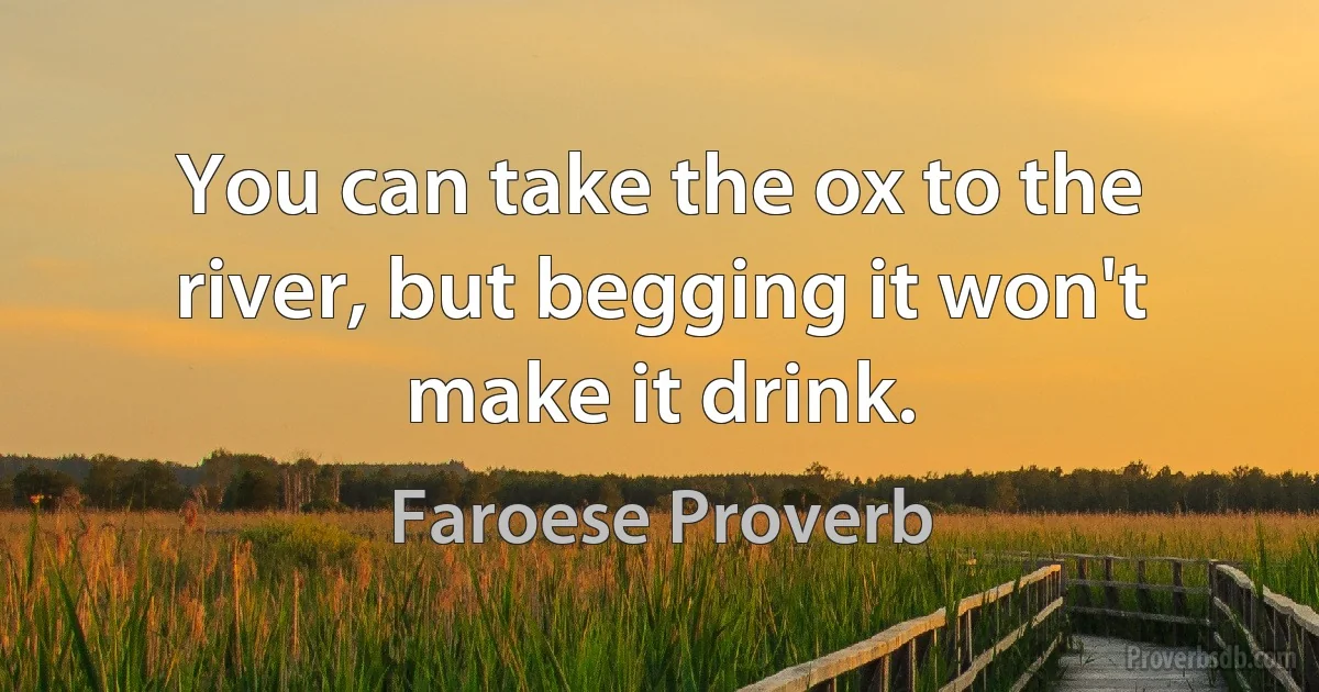 You can take the ox to the river, but begging it won't make it drink. (Faroese Proverb)