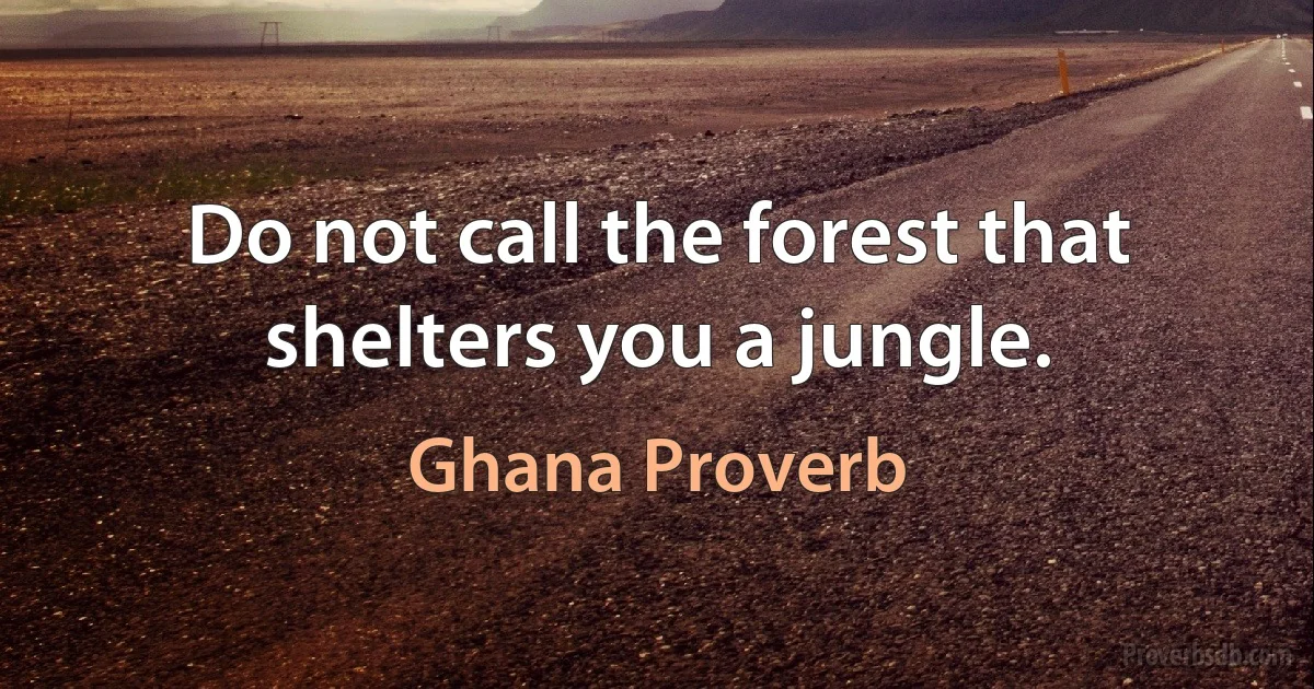 Do not call the forest that shelters you a jungle. (Ghana Proverb)