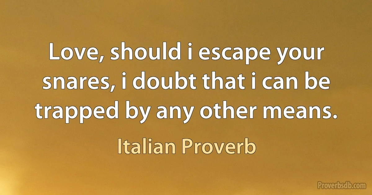 Love, should i escape your snares, i doubt that i can be trapped by any other means. (Italian Proverb)