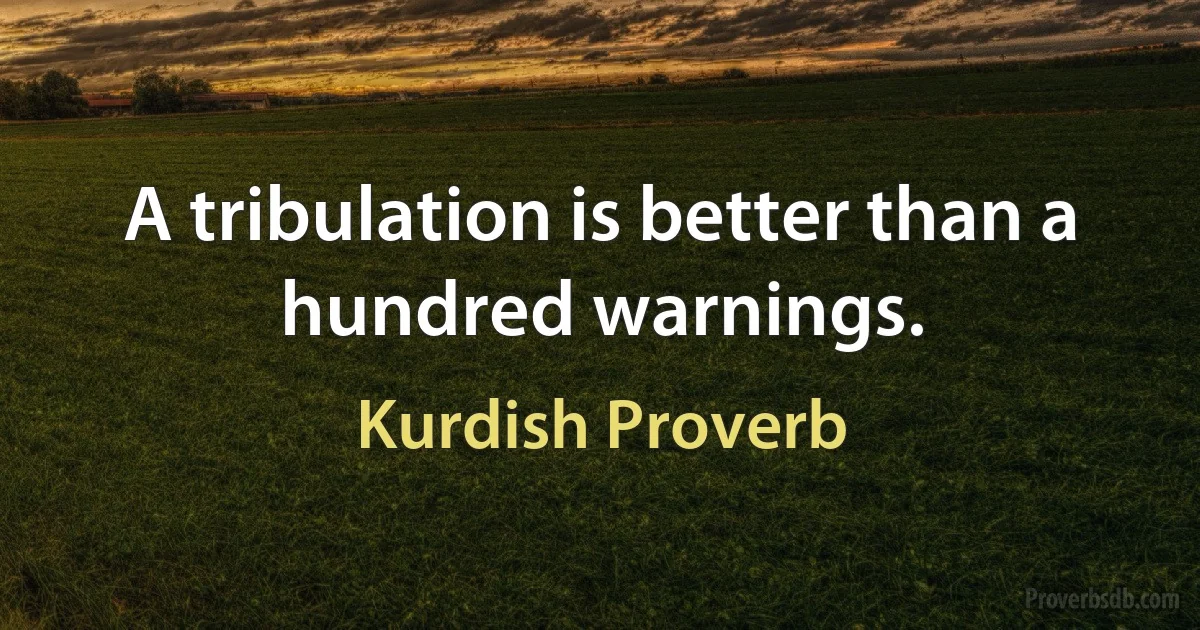 A tribulation is better than a hundred warnings. (Kurdish Proverb)