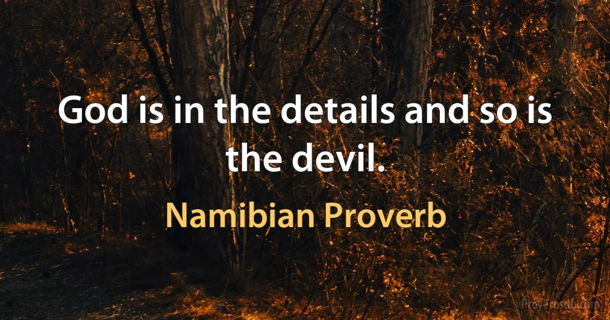 God is in the details and so is the devil. (Namibian Proverb)