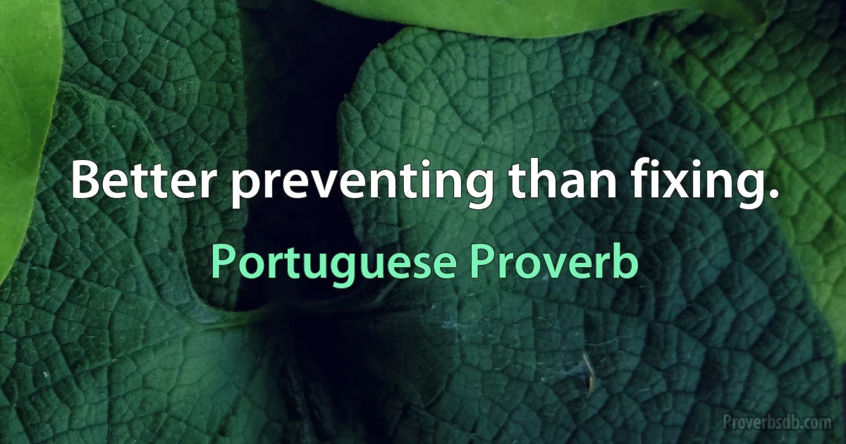 Better preventing than fixing. (Portuguese Proverb)