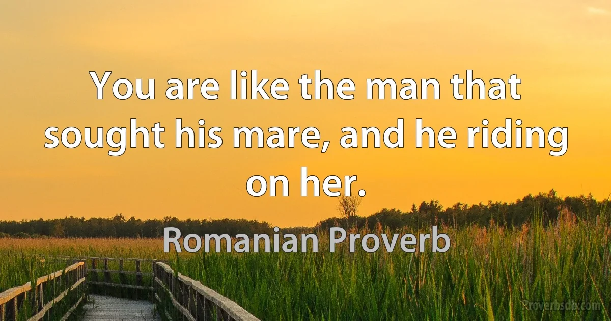 You are like the man that sought his mare, and he riding on her. (Romanian Proverb)