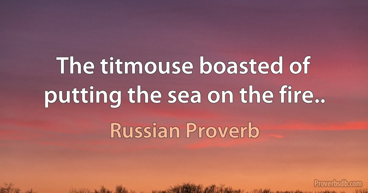 The titmouse boasted of putting the sea on the fire.. (Russian Proverb)